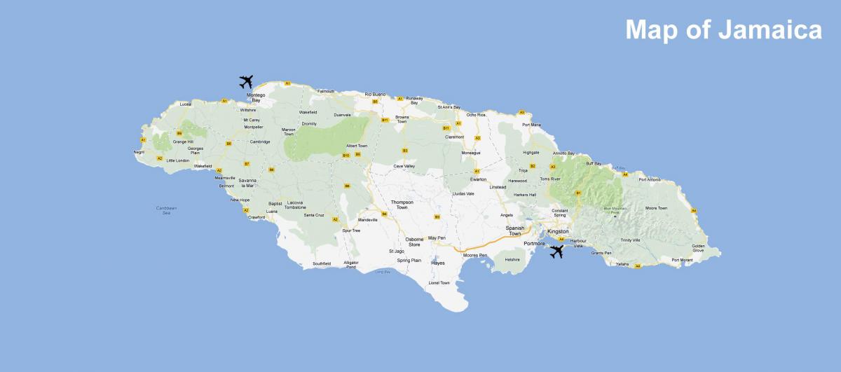 zemljevid jamajka letališč in občinah