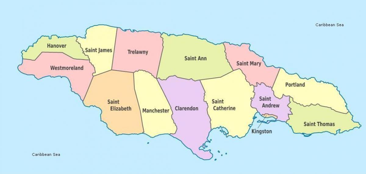 zemljevid jamajka z oblastjo in velikih