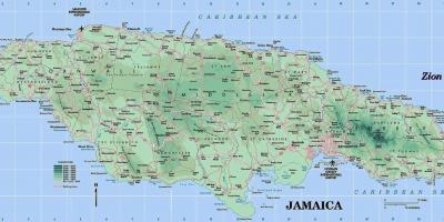 Fizični zemljevid jamajka, ki prikazuje gora