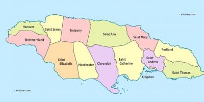 Zemljevid jamajka z oblastjo in velikih