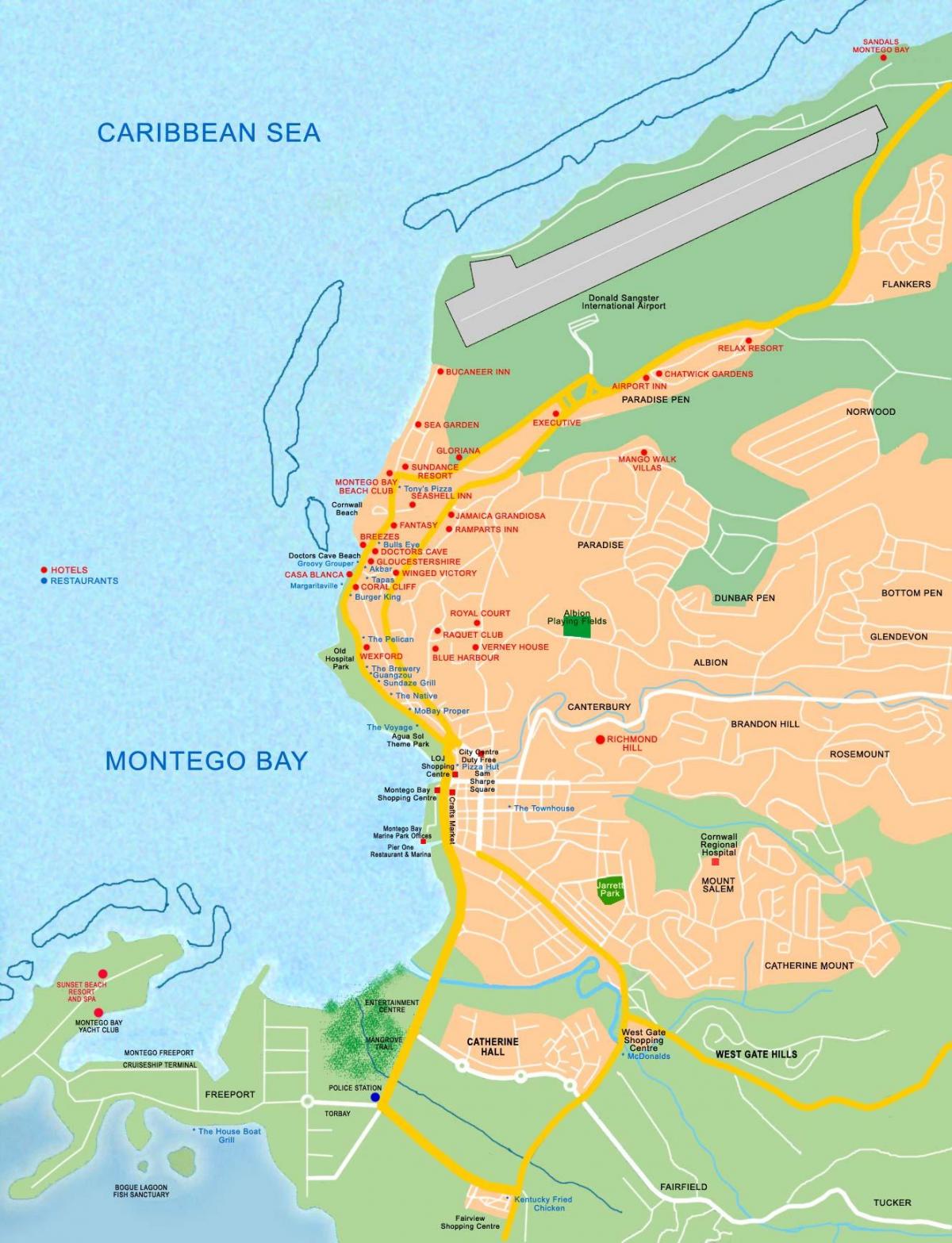 montego bay jamajka na zemljevidu
