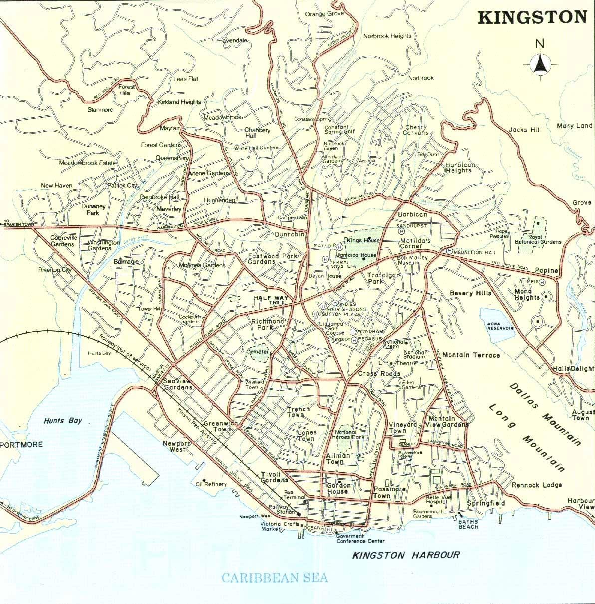 Zemljevid kingston jamajka soseskah