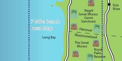 Zemljevid negril jamajka 7 mile beach